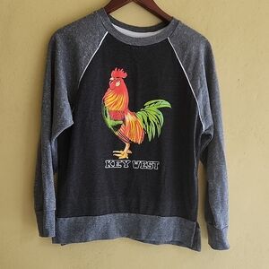 Vintage Gray V-Neck Sweater with Rooster Design